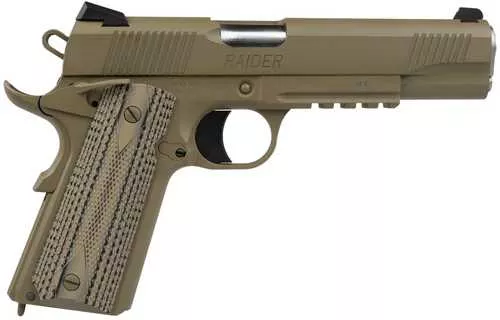 Tisas Arms 1911 Duty 45 ACP 8+1 5" Flat Dark Earth Cerakote Stainless Steel Serrated Slide & Frame w/Picatinny Rail, G10 Grip