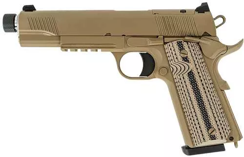 Tisas Arms 1911 Duty 45 ACP 8+1 5" Threaded Barrel, Flat Dark Earth Stainless Steel Serrated Slide & Frame w/Picatinny Rail, G10 Grip