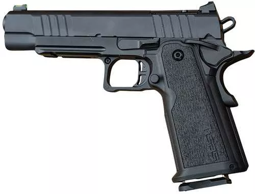 Tisas Arms 1911 Duty DS 9mm Luger 17+1 5" Black Cerakote Carbon Steel Serrated Slide, Black Cerakote Carbon Steel Frame w/Accessory Rail & Beavertail, Polymer Grip