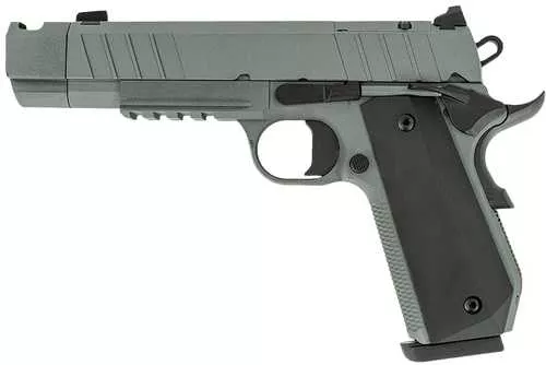 Tisas Arms 1911 Night Stalker Carry 45 ACP 8+1 4.25" Black Bull Barrel, Gray Cerakote Carbon Steel Serrated Slide, Gray Cerakote Carbon Steel Frame w/Beavertail & Picatinny Rail, Black Rubber Grip