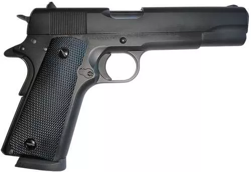 Tisas Arms 1911 Service 45 ACP 7+1 5.02" Black Cerakote Carbon Steel Serrated Slide & Frame w/Beavertail, Black Rubber Grip