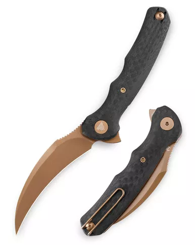 TRIVISA Lacerta Liner Lock Folding Knife 3.34" 14C28N Hawkbill Blade Carbon Fiber/G10 Handles - TY19-CG-14