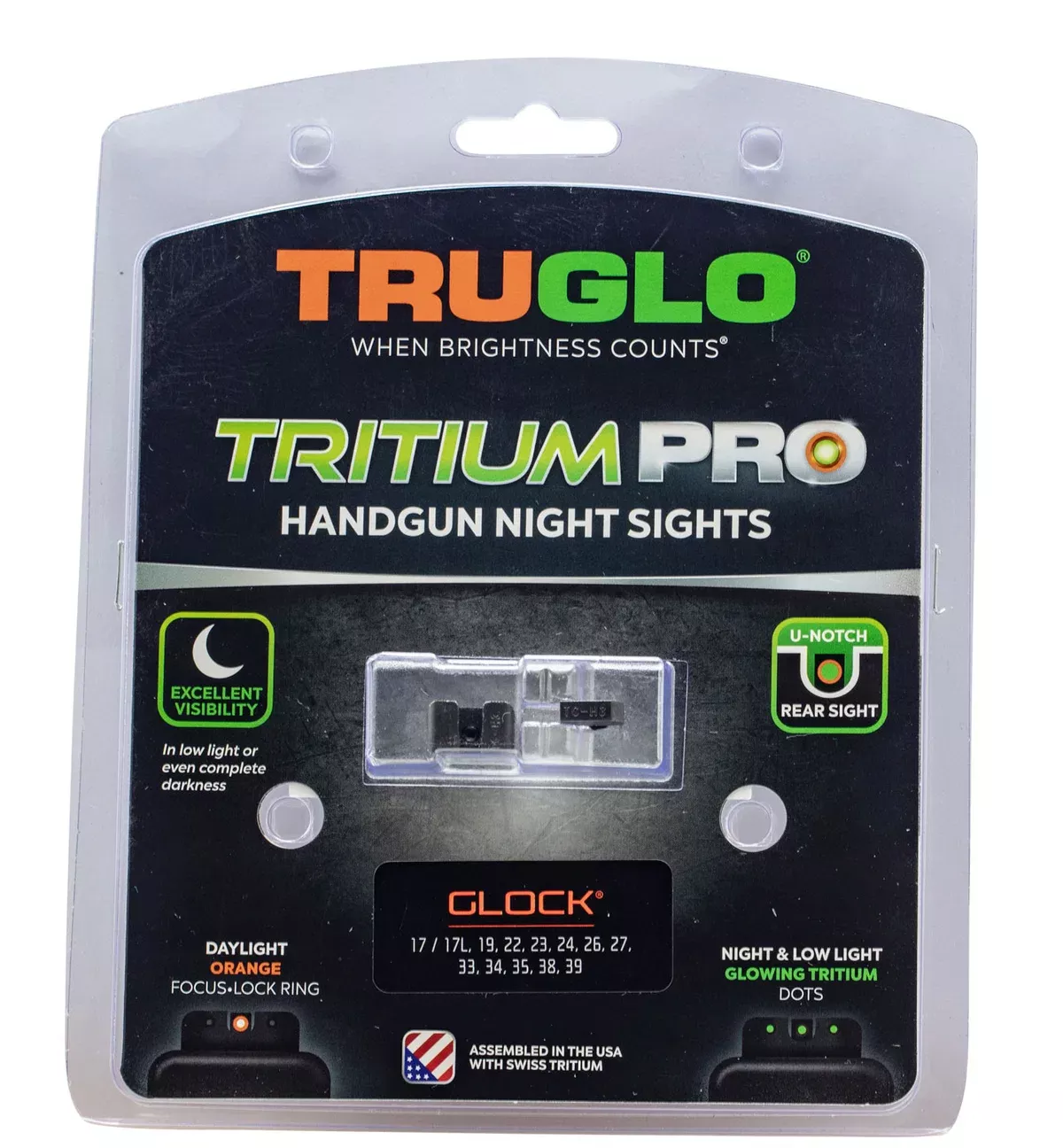 TruGlo TG231G2C Tritium ProBlack | Green Tritium Orange Outline Front Sight Green Tritium Rear Sight