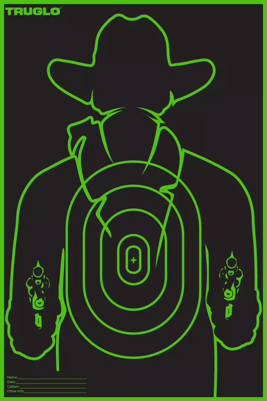 TruGlo Tru-See Gunslinger 12"x18" Self-Adhesive Paper Cowboy Target Black/Green - 12 Pack
