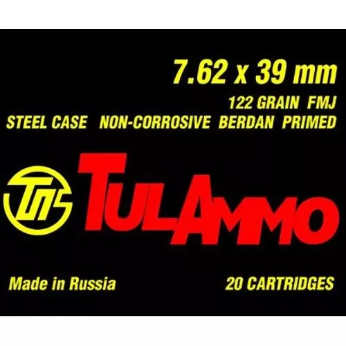 TulAmmo Ammunition 7.62x39mm 122 Grain Full Metal Jacket Steel Case Berdan Primed UL76201