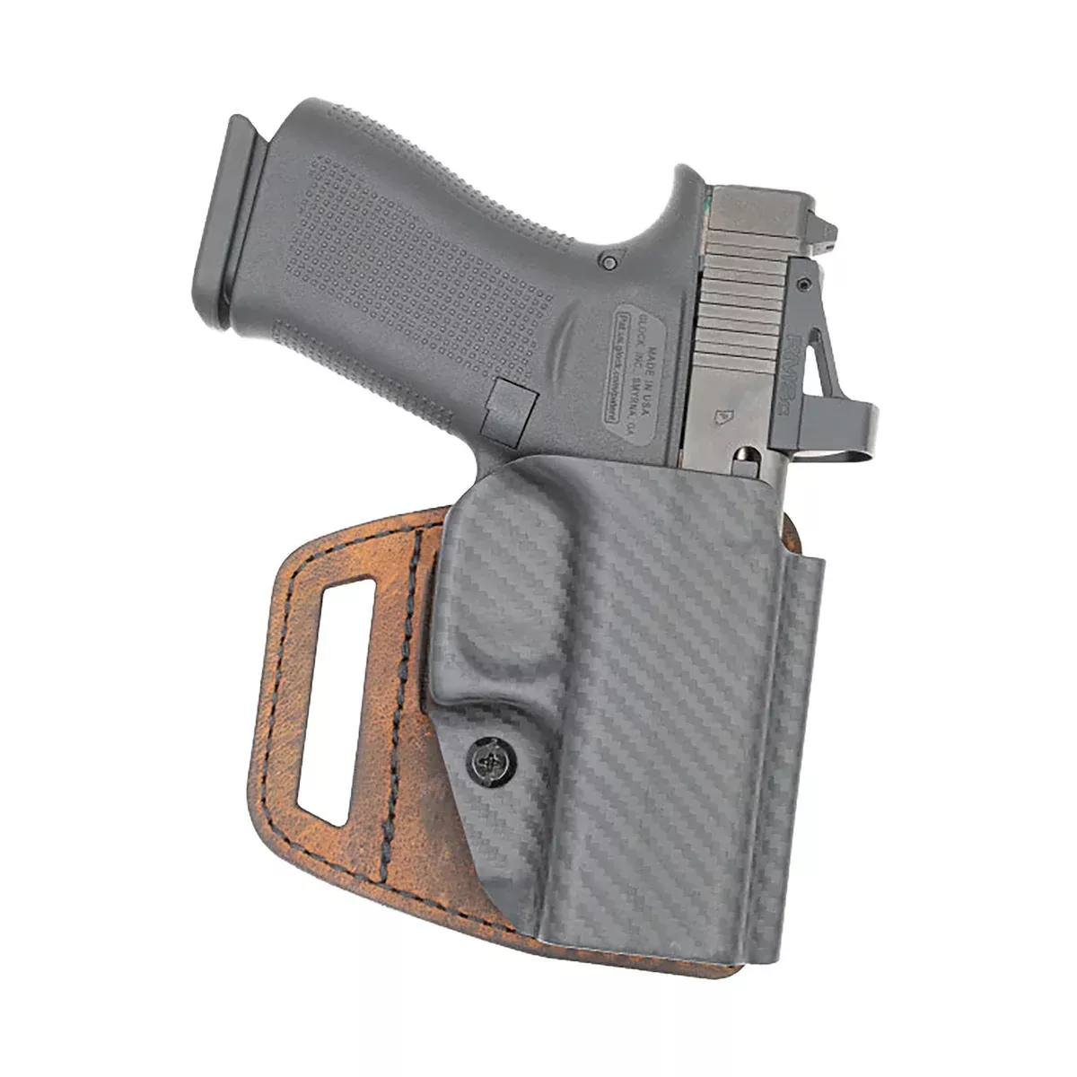 Versacarry VSL211G43 V-SlideOWB Brown Leather/Polymer Belt Slide Fits Glock 43 Right Hand