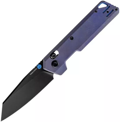 Vosteed Parallel Folding Knife - 2.9" S35VN Black Stonewashed Reverse Tanto Blade, Purple Titanium Handles, Crossbar Lock - A3518