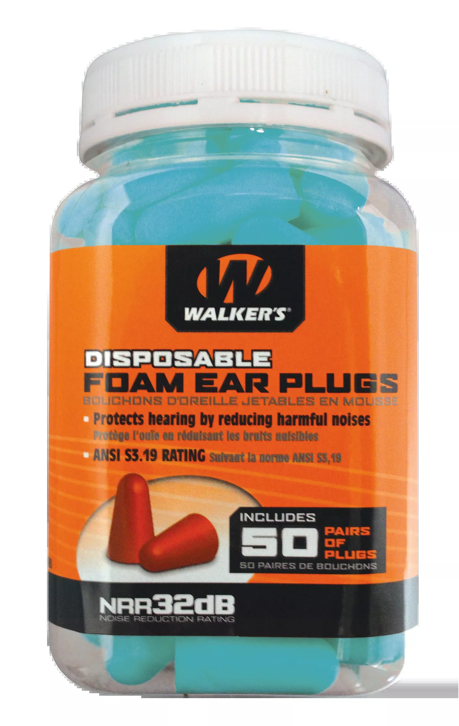 Walkers Game Ear Foam Ear Plugs 32 dB In The Ear Teal 50 Pair