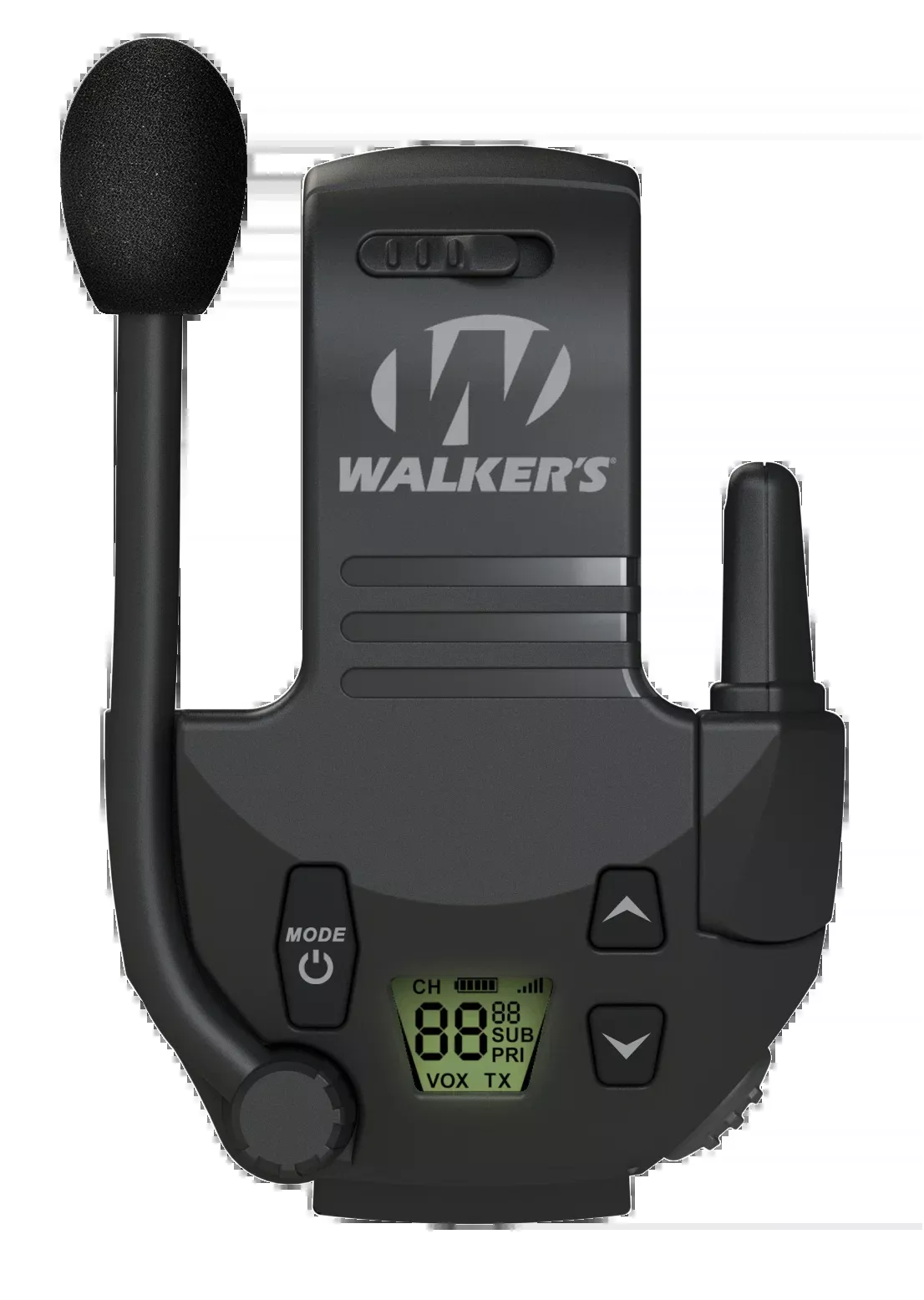 Walkers Game Ear Razor Walkie-Talkie Attachment 22-Ch 2-3 Mile Range VOX Hands-Free - Black