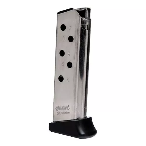 Walther Arms 2246010 PPK380 ACP 6rd Nickel Detachable W/Finger Rest