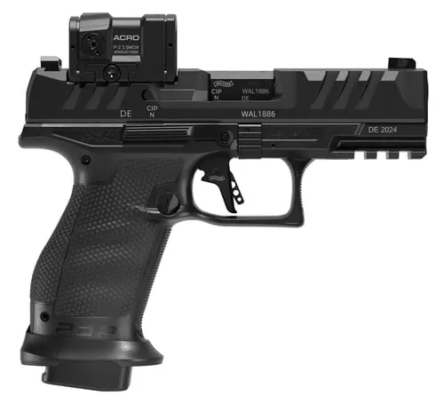 Walther Arms 4797068 PDP Pro ACRO Compact 9mm Luger 10+1 4" Black Polygonal Rifled Barrel, Serrated w/Optic Slide, Black Polymer Frame w/Picatinny Rail, Textured Polymer Grip, Aimpoint Acro P-2 Red Do