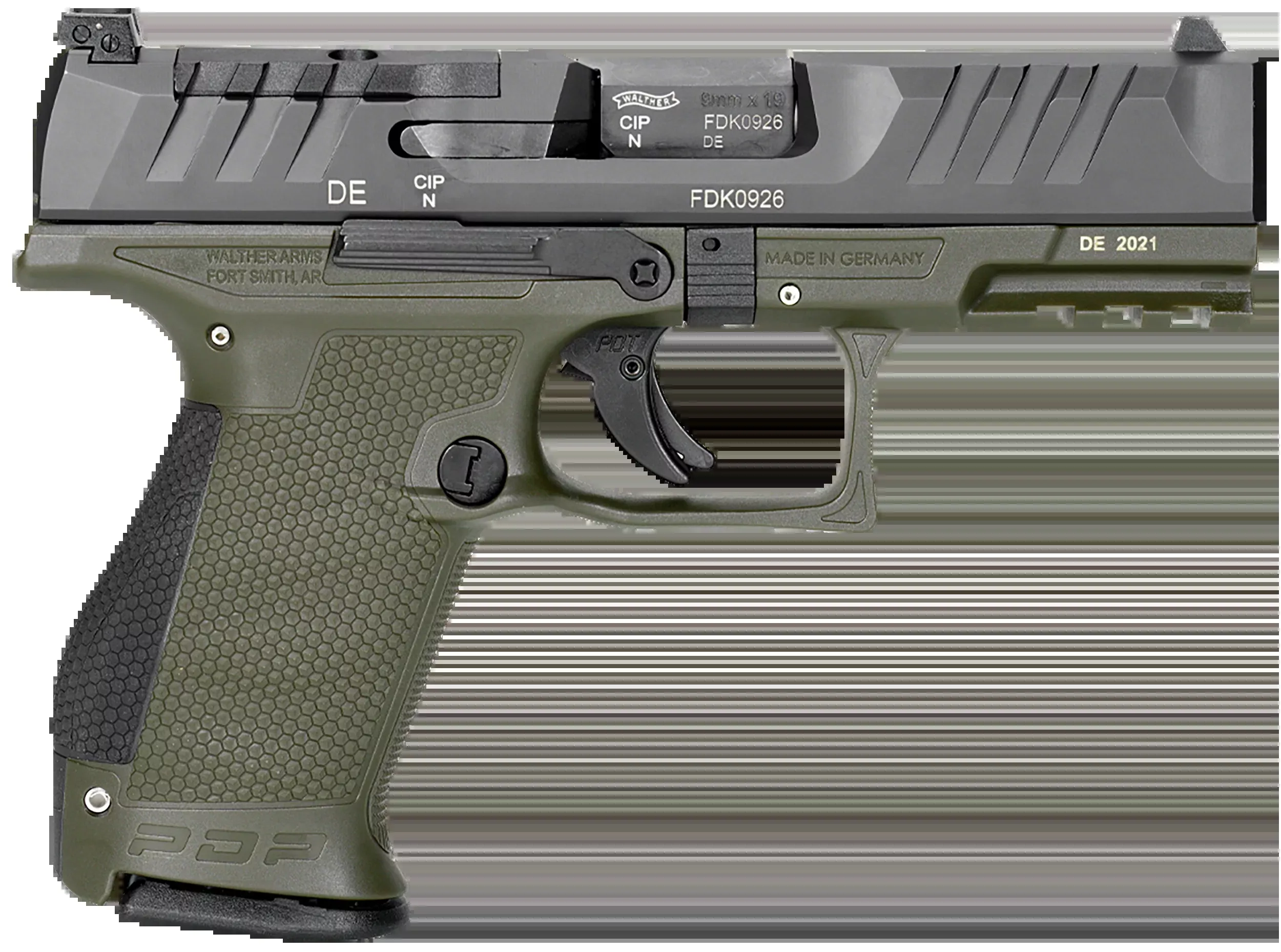 Walther Arms PDP Compact Optic Ready 9mm Luger 4" 15+1 Striker-Fired Pistol - Black/Green