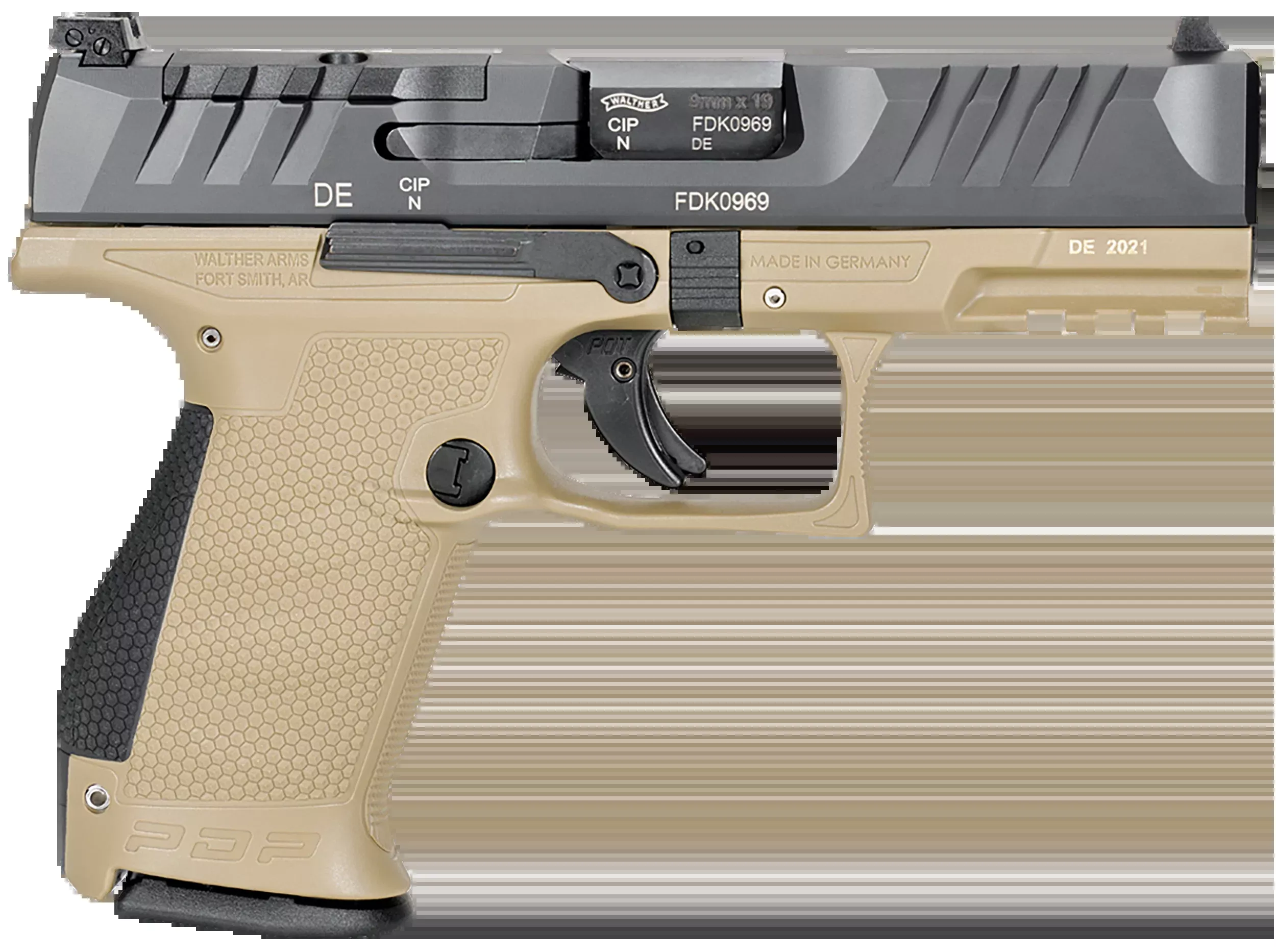 Walther Arms PDP Compact Optic Ready 9mm Luger 4" 15+1 Striker-Fired Pistol - Tan Frame / Black Slide