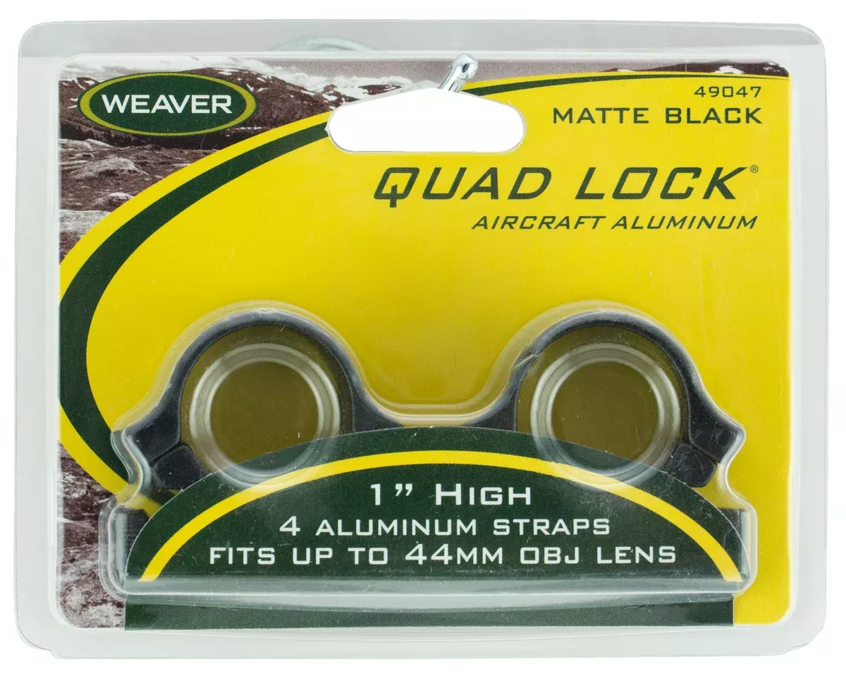 Weaver Mounts 49047 Quad Lock Detachable RingsMatte Black 1" High