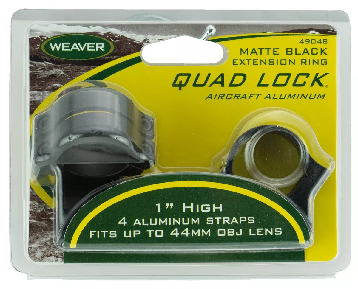 Weaver Mounts 49048 Quad Lock Detachable RingsMatte Black 1" High Extended