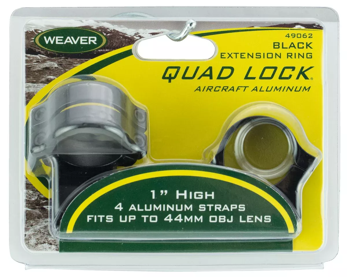 Weaver Mounts 49062 Quad Lock Detachable RingsBlack 1" High Extended