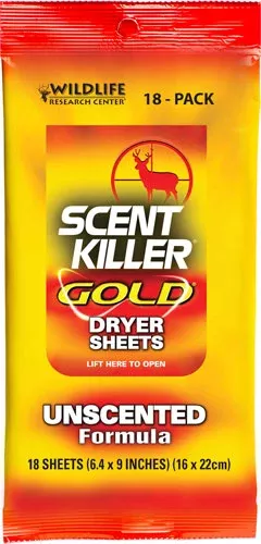 Wildlife Research Scent Killer Gold Dryer Sheets Unscented 18-Pack