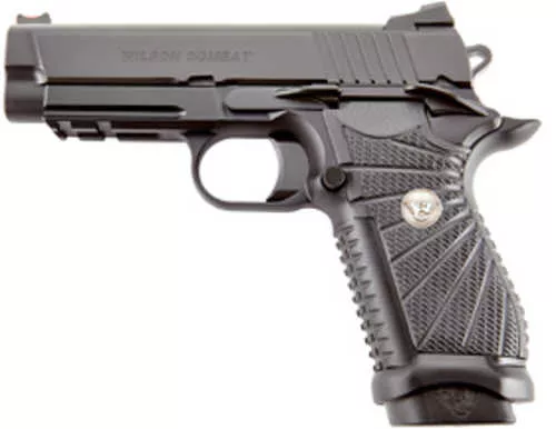 Wilson Combat EXPERIOR Compact Single Action Semi-Automatic Pistol 9mm Luger 4" Barrel (2)-15Rd Magazines Fiber Optic Front Sight Right Hand G10 Aggressive Starburst Grips Black Armor Tuff Finish