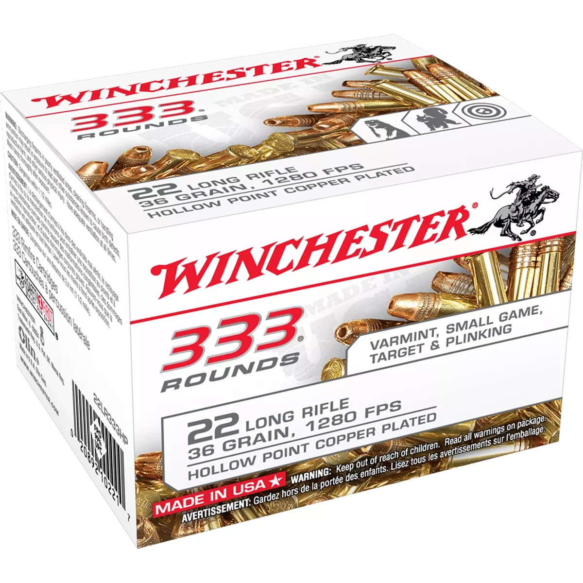Winchester .22 LR 36 Grain Copper-Plated Hollow Points 333 Round Pack