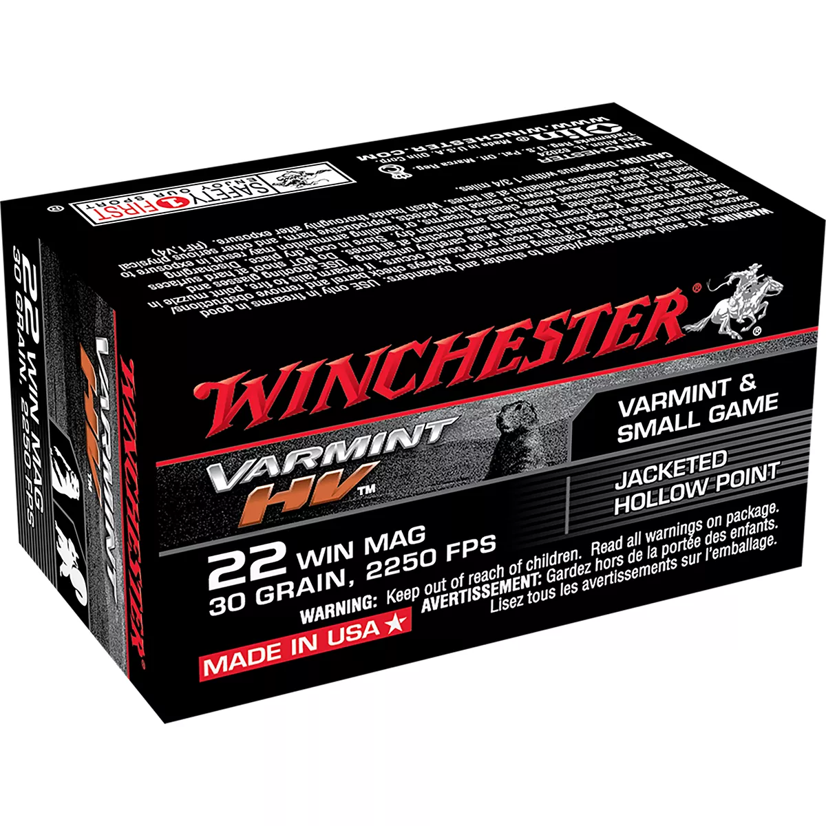 Winchester 22 WMR 30 gr JHP Varmint HV 50rd Box Rimfire Ammo