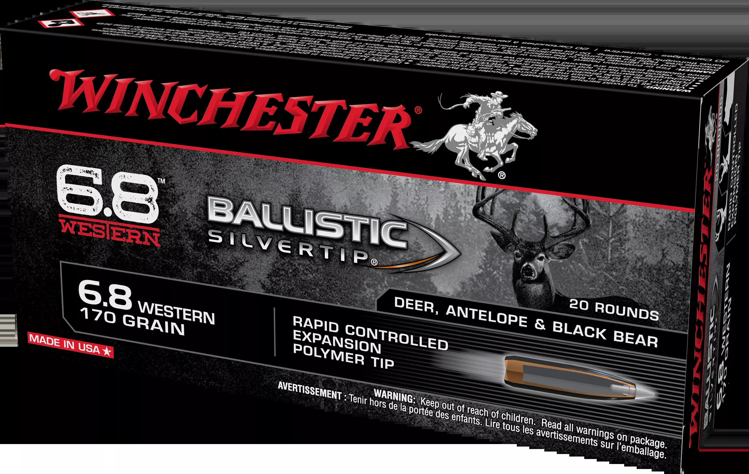 Winchester Ammo Ballistic Silvertip 6.8 Western 170gr Polymer Tip - Box or Case
