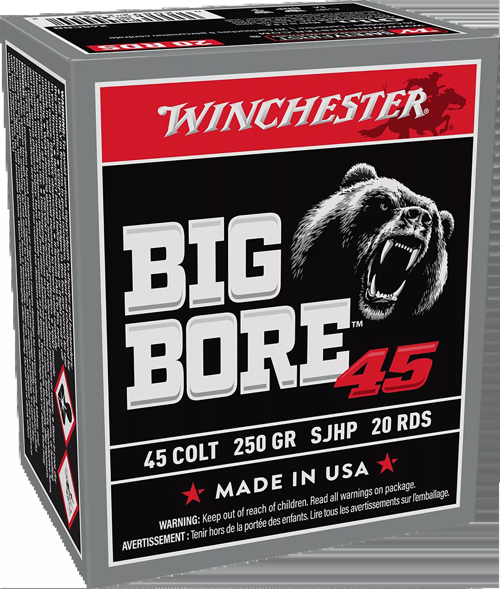 Winchester Ammo Big Bore 45 Colt 250gr SJHP 20rd - Box or Case