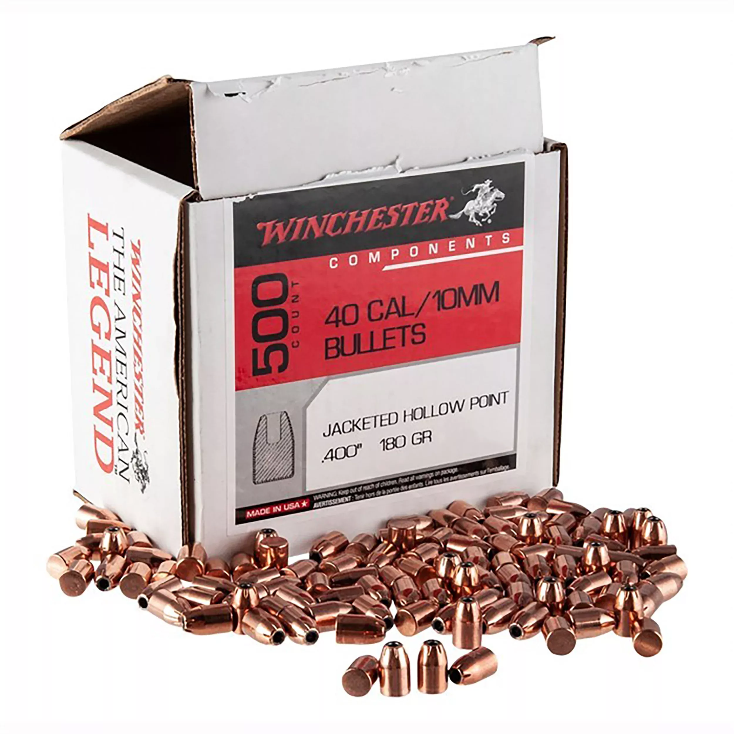Winchester Ammo Centerfire Handgun .40 S&W 180gr Jacketed Hollow Point Reloading Bullets - 500/Box
