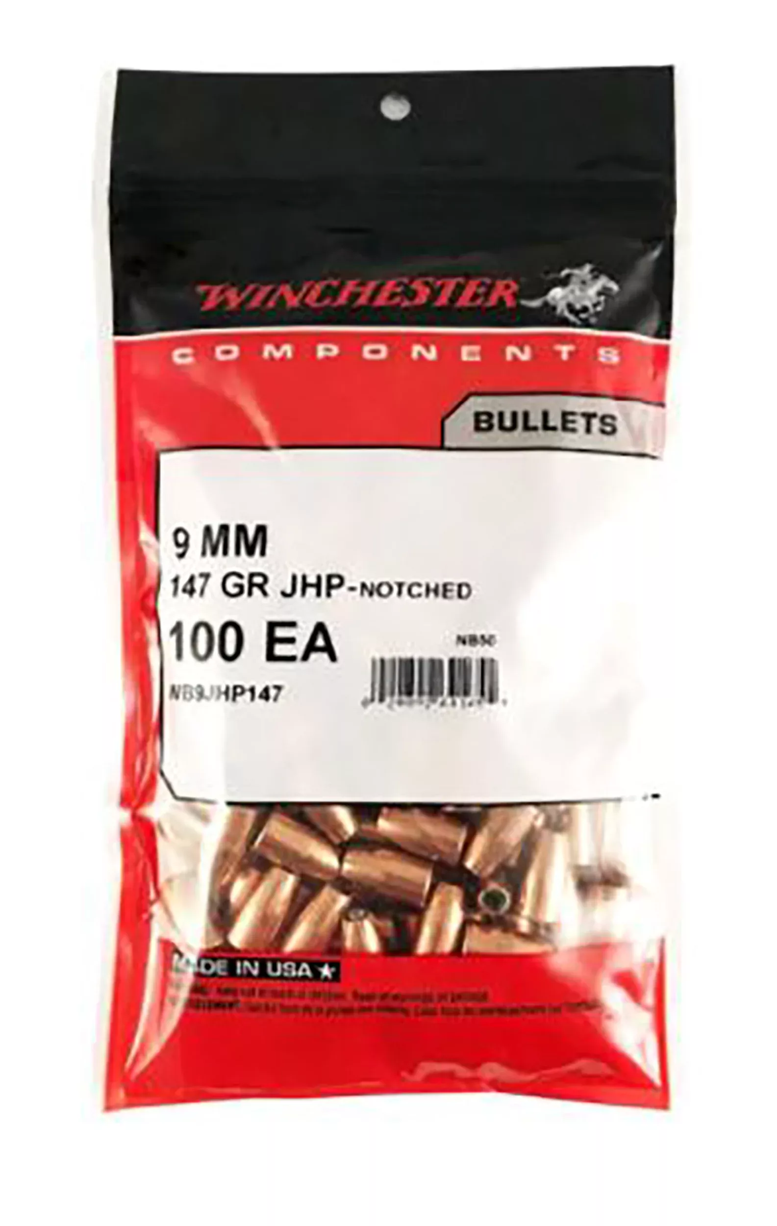 Winchester Ammo Centerfire Handgun 9mm Luger .355 147gr JHP Reloading Bullets - 500/Box, 4 Boxes/Case