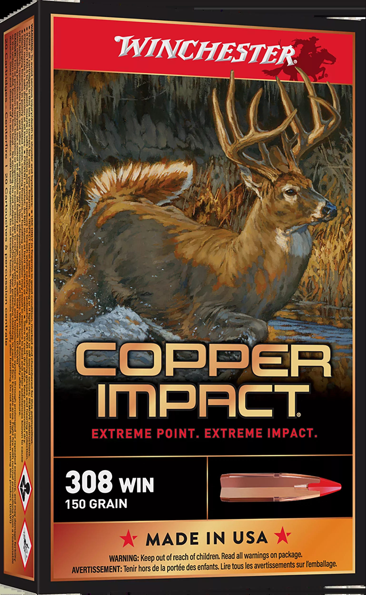 Winchester Ammo Copper Impact 308 Win 150gr Copper Extreme Point Lead-Free 20 Rd - Box or Case