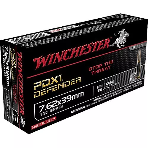 Winchester Ammo S76239PDB Defender7.62x39mm 120 gr Split Core Jacketed Hollow Point 20 Bx/ 10 Cs