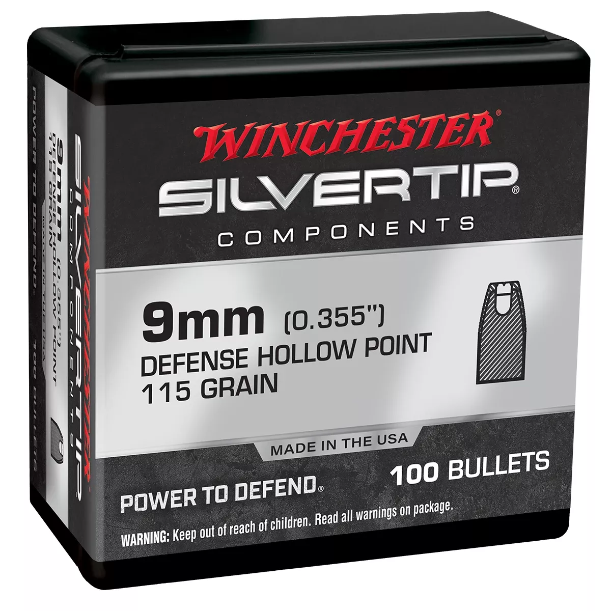 Winchester Ammo WB9ST115 Centerfire Handgun9mm .355 115 GR Silvertip Hollow Point 100 Box