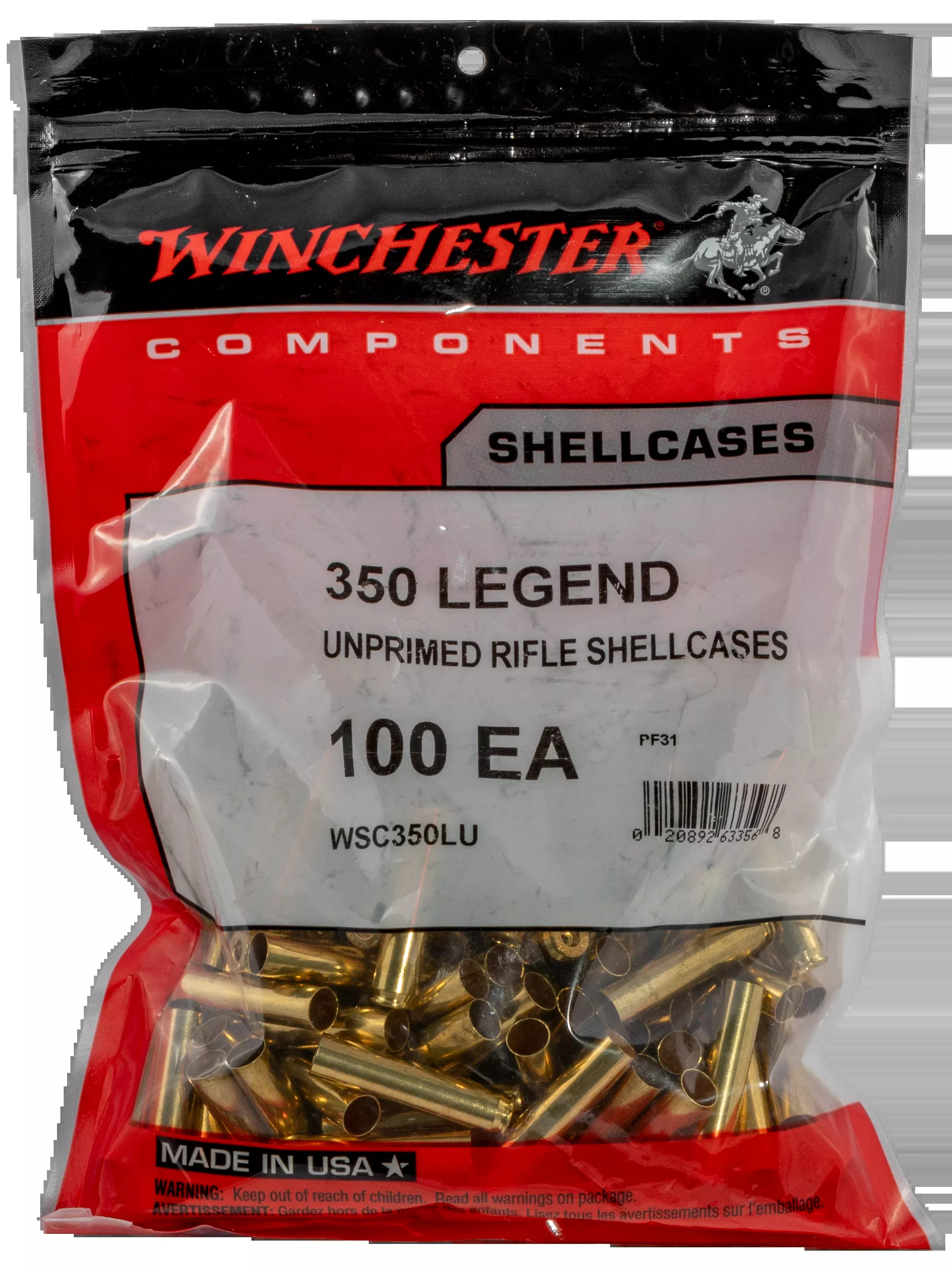 Winchester Ammo WSC350LU 350 Legend Unprimed Brass Rifle Cases 100/Bag