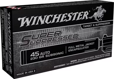 Winchester Super Suppressed Subsonic 45 ACP 230 Grain Encapsulated Full Metal Jacket - 50 Round Box