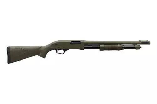 Winchester Super X Pump Defender Action Shotgun 12 Gauge 3" Chamber 18" Barrel 5 Round Capacity Brass Bead Sight Woodland Camouflage Composite Stock Flat Dark Earth Finish