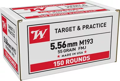 Winchester USA 5.56x45mm NATO M193 Ammunition 55 Grain Full Metal Jacket Value Pack WM193150 - 150 Rounds per Box