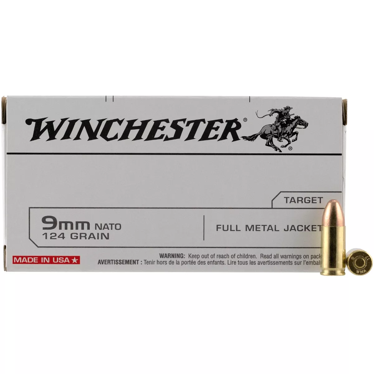 Winchester USA 9mm NATO 124 gr Full Metal Jacket (FMJ) Handgun Ammo