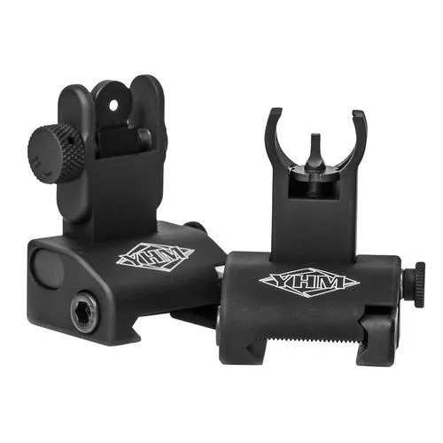 YHM 5040H Quick Deploy Folding Sight Same Plane Hooded Stem Aluminum Black