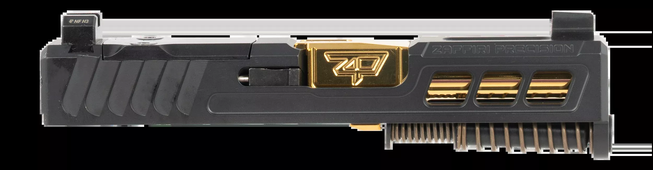 Zaffiri Precision ZPS.3 Slide - Fits Glock 43 9mm Luger - Optics-Ready RMSc - Ported Threaded Barrel Gold TiN Armor Black